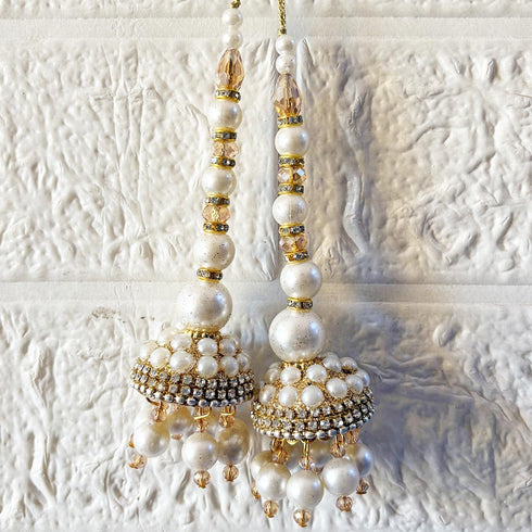 Ivory Pearl Single Jhumki Handmade Latkan Tassel Set of 2 for Saree, Blouse & Lehenga | Craft Shop India