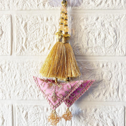Baby Pink Embroidered Triangle Potli Latkan Tassel Set of 2 for Saree, Blouse & Lehenga | Craft Shop India
