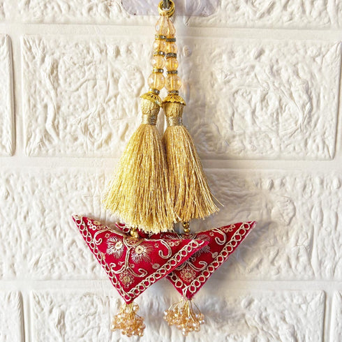 Rani Pink Embroidered Triangle Potli Latkan Tassel Set of 2 for Saree, Blouse & Lehenga | Craft Shop India