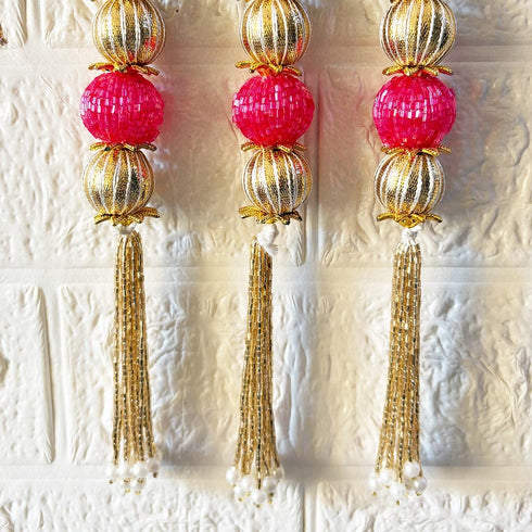 Red Pichwai Cow Shubh Labh Tassels Hanging Pair for Home Decoration | Craft Shop India