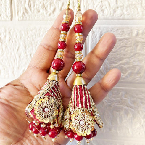 Maroon Ethnic Nalki Cone Latkan Tassel Pack of 2 for Saree, Blouse & Lehenga | Craft Shop India