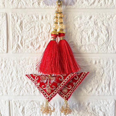 Red Embroidered Triangle Potli Latkan Tassel Set of 2 for Saree, Blouse & Lehenga | Craft Shop India