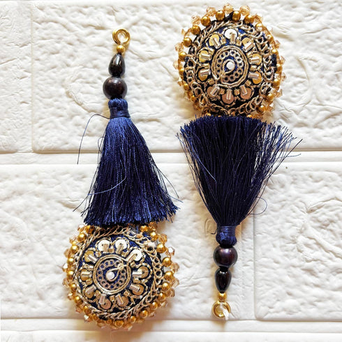 Navy Blue Mirror Work Round Latkan Tassel Set of 2 for Saree Pallu, Blouse, Dupatta & Lehenga | Craft Shop India