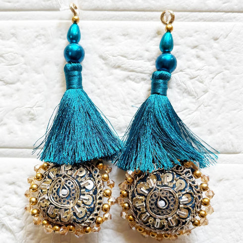 Rama Blue Mirror Work Round Latkan Tassel Set of 2 for Saree Pallu, Blouse, Dupatta & Lehenga | Craft Shop India