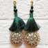 Dark Green Mirror Work Round Latkan Tassel Set of 2 for Saree Pallu, Blouse, Dupatta & Lehenga | Craft Shop India