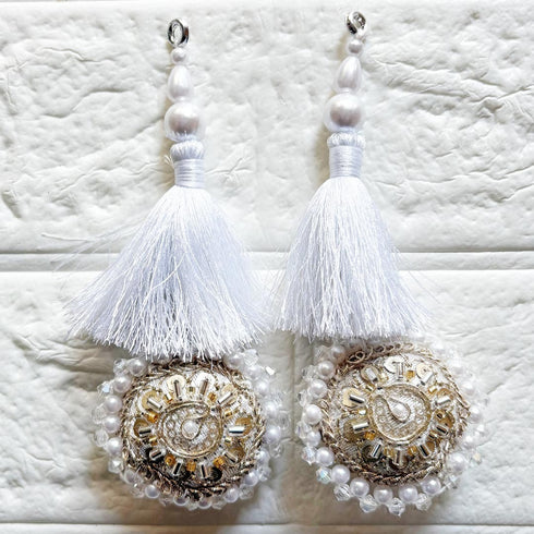 White Mirror Work Round Latkan Tassel Set of 2 for Saree Pallu, Blouse, Dupatta & Lehenga | Craft Shop India