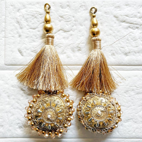 Golden Mirror Work Round Latkan Tassel Set of 2 for Saree Pallu, Blouse, Dupatta, Lehenga & DIY Craft Decoration | Craft Shop India