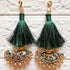 Dark Green Mirror Work Curved Latkan Tassel Set of 2 for Saree Pallu, Blouse, Dupatta, Lehenga & DIY Craft Decoration | Craft Shop India