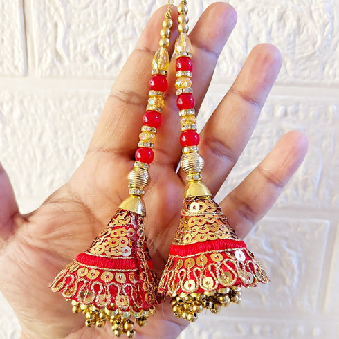 Red Handmade Ethnic Sequin Tassel Latkan Set of 2 for Saree, Blouse & Lehenga | Craft Shop India