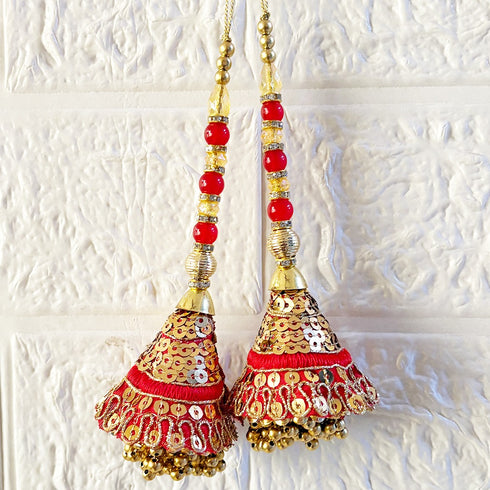 Red Handmade Ethnic Sequin Tassel Latkan Set of 2 for Saree, Blouse & Lehenga | Craft Shop India