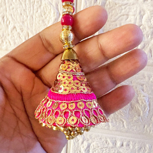 Rani Pink Handmade Ethnic Sequin Tassel Latkan Set of 2 for Saree, Blouse & Lehenga | Craft Shop India