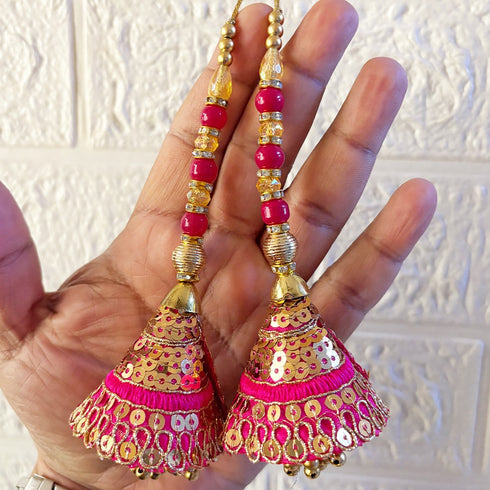 Rani Pink Handmade Ethnic Sequin Tassel Latkan Set of 2 for Saree, Blouse & Lehenga | Craft Shop India
