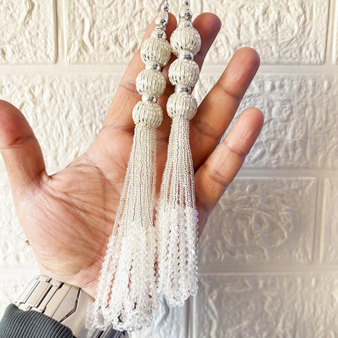 Silver Cutdana 3 Handmade Ethnic Latkan Tassel Set of 2 for Saree, Blouse & Lehenga | Craft Shop India