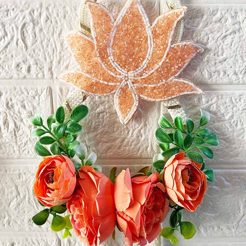 Peach Nalki Pichwai Lotus with Flower Bunch Hanging Pack of 2 | Traditional Wall Décor | Craft Shop India