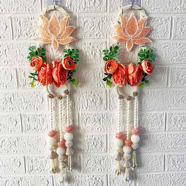 Peach Nalki Pichwai Lotus with Flower Bunch Hanging Pack of 2 | Traditional Wall Décor | Craft Shop India