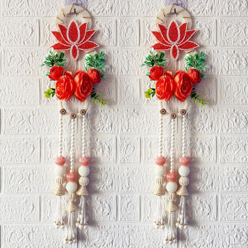 Orange Nalki Pichwai Lotus with Flower Bunch Hanging Pack of 2 | Wall Décor | Craft Shop India