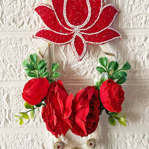 Red Nalki Pichwai Lotus with Flower Bunch Hanging Pack of 2 | Wall Décor | Craft Shop India
