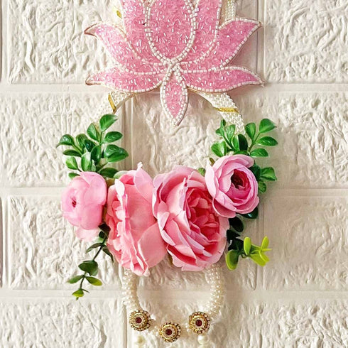 Pink Nalki Pichwai Lotus with Flower Bunch Hanging Pack of 2 | Wall Décor | Craft Shop India