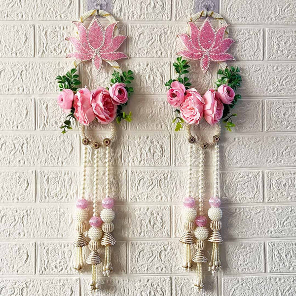 Pink Nalki Pichwai Lotus with Flower Bunch Hanging Pack of 2 | Wall Décor | Craft Shop India