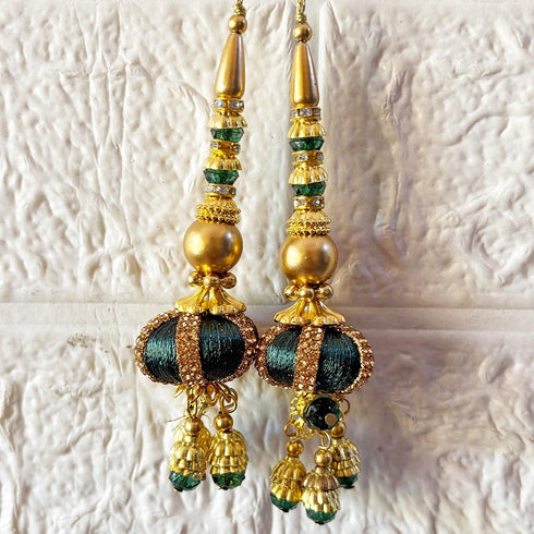 Green Handmade Ethnic Beads Latkan Tassel Pack of 2 for Saree Pallu, Blouse, Lehenga & Dupatta | Craft Shop India