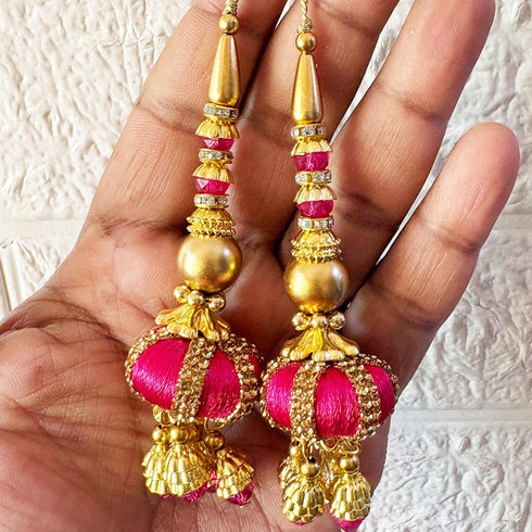 Rani Pink Handmade Ethnic Beads Latkan Tassel Pack of 2 for Saree Pallu, Blouse, Lehenga & Dupatta | Craft Shop India
