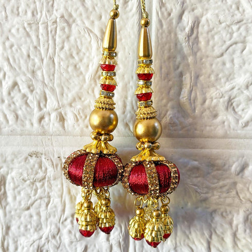 Maroon Handmade Ethnic Beads Latkan Tassel Pack of 2 for Saree Pallu, Blouse, Lehenga & Dupatta | Craft Shop India