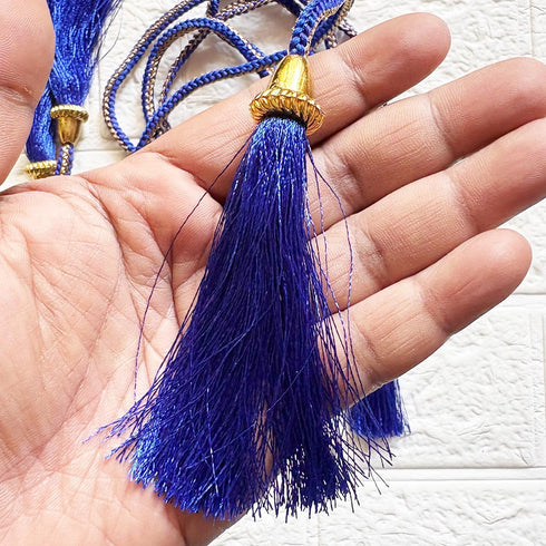Royal Blue Tassel with Cord Rope Pack of 2 for Saree Pallu, Blouse & Lehenga | Craft Shop India