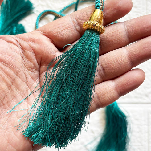 Sea Green Tassel with Cord Rope Pack of 2 for Saree Pallu, Blouse & Lehenga | Craft Shop India