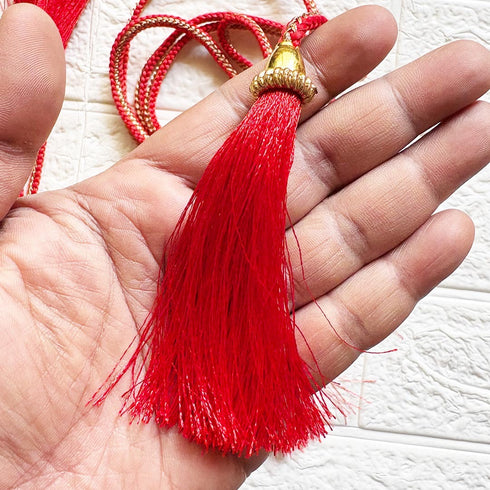 Red Tassel with Cord Rope Pack of 2 for Saree Pallu, Blouse, Lehenga & Dupatta | Craft Shop India