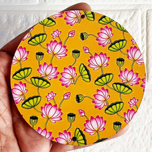 Mustard Pichwai Lotus Round Cutout Pack of 10 | Wall Hanging Decoration | Craft Shop India