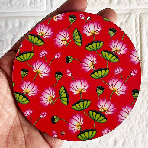 Red Pichwai Lotus Round Cutout Pack of 10 | Wall Hanging Decoration | Craft Shop India