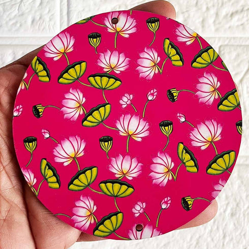 Rani Pink Pichwai Lotus Round Cutout Pack of 10 | Wall Hanging Decoration | Craft Shop India
