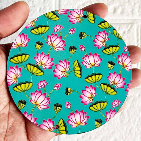 Turquoise Pichwai Lotus Round Cutout Pack of 10 | Wall Hanging Decoration | Craft Shop India