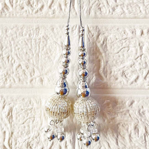 Silver Handmade Ethnic Cutdana Latkan Tassel Set of 2 for Saree Pallu, Blouse, Suits, Dupatta, Lehenga Decor & DIY Art & Crafts | Craft Shop India