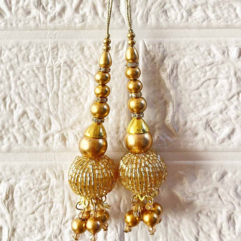 Golden Handmade Ethnic Cutdana Latkan Tassel Set of 2 for Saree Pallu, Blouse, Suits, Dupatta, Lehenga Decor & DIY Art & Crafts | Craft Shop India
