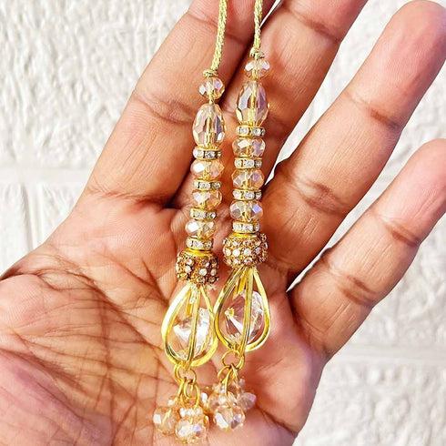 Golden Handmade Crystal Beaded Latkan Pair for Saree, Blouse & Lehenga | Craft Shop India