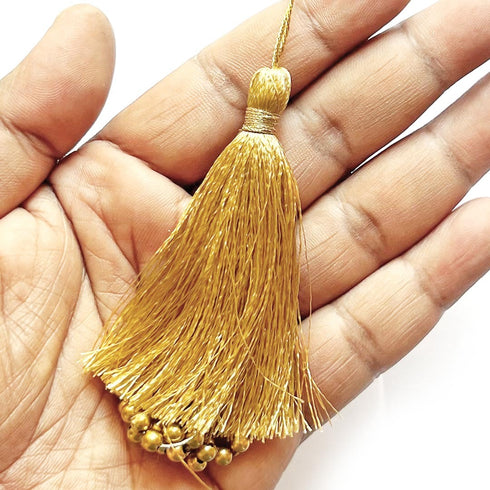 Metallic Golden Fancy Silk Tassels with Zari Bead Thread Latkan Pack of 10 | Craft Shop India