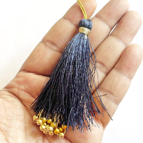 Midnight Navy Fancy Silk Tassels with Zari Bead Thread Latkan Pack of 10 | Craft Shop India