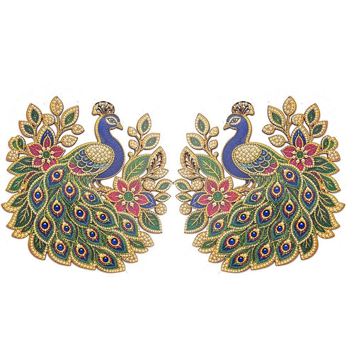 Beaded Peacock Printed MDF Cutout Pack of 4 | 6 Inch | DIY Decoration, Toran & Bandhanwar | Craft Shop India