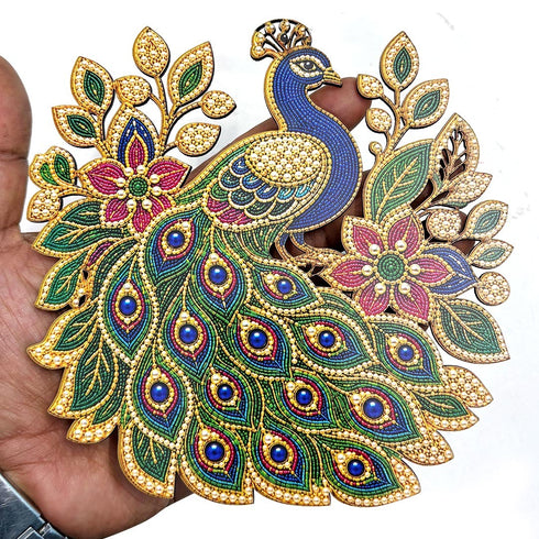 Beaded Peacock Printed MDF Cutout Pack of 4 | 6 Inch | DIY Decoration, Toran & Bandhanwar | Craft Shop India