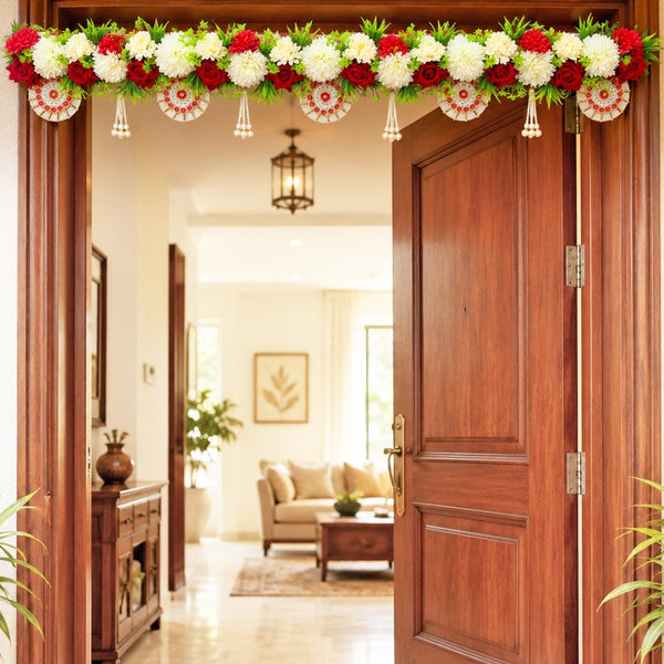 Red Rose & White Floral Toran for Main Door, Mandir & Home Décor | 40 Inch | Craft Shop India