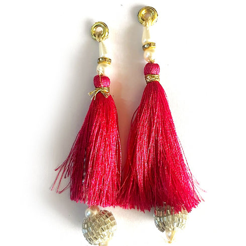 Rani Silk Hanging Tassels with Silver Cutdana Beads for Saree Pallu, Blouse, Lehenga, Dupatta, DIY Craft & Decoration | Pack of 10 | Craft Shop India