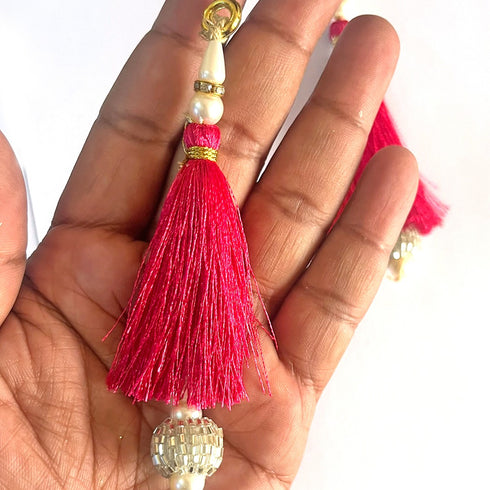 Rani Silk Hanging Tassels with Silver Cutdana Beads for Saree Pallu, Blouse, Lehenga, Dupatta, DIY Craft & Decoration | Pack of 10 | Craft Shop India