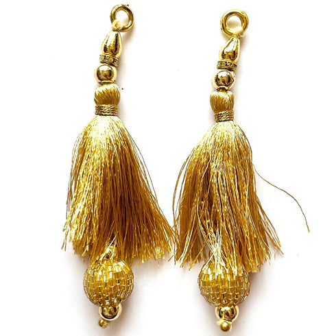 Golden Silk Hanging Tassels with Golden Cutdana Beads for Saree Pallu, Blouse, Lehenga, Dupatta, DIY Art & Craft Decoration | Pack of 10 | Craft Shop India