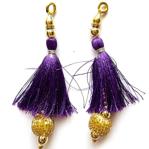 Purple Silk Hanging Tassels with Golden Cutdana Beads for Saree Pallu, Blouse, Lehenga, Dupatta, DIY Art & Craft Decoration | Pack of 10 | Craft Shop India
