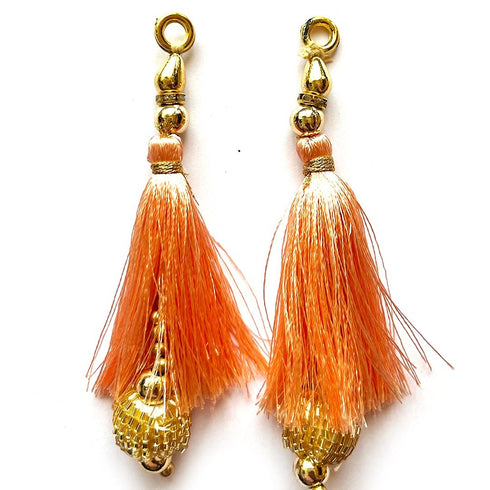 Peach Silk Hanging Tassels with Golden Cutdana Beads for Saree Pallu, Blouse, Lehenga, Dupatta, DIY Art & Craft Decoration | Pack of 10 | Craft Shop India
