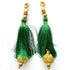 Green Silk Hanging Tassels with Golden Cutdana Beads for Saree Pallu, Blouse, Lehenga, Dupatta, DIY Art & Craft Decoration | Pack of 10 | Craft Shop India