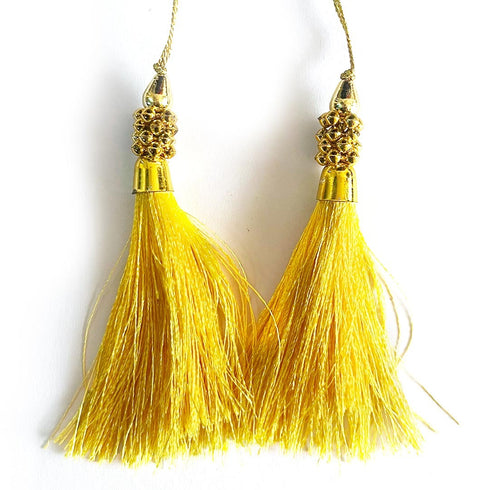 Yellow Silk Thread Tassel Latkan with Golden Bead Cluster for Suit, Kurti, Gown, Saree, Blouse, Dupatta, Lehenga, Jewelry & DIY Art & Craft | Pack of 10 | Craft Shop India