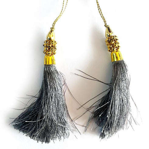 Grey Silk Thread Tassel Latkan with Golden Bead Cluster for Suit, Kurti, Gown, Saree, Blouse, Dupatta, Lehenga, Jewelry Making & DIY Art & Craft | Pack of 10 | Craft Shop India