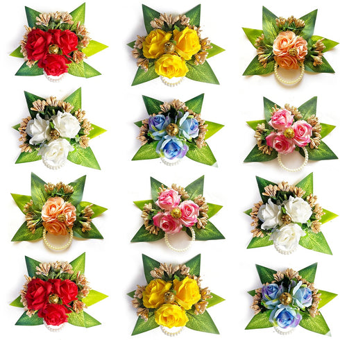 Multicolor Handmade Artificial 3 Flowers & Pollen Bunch Pack of 6 & 12 | Trousseau Packing | Craft Shop India